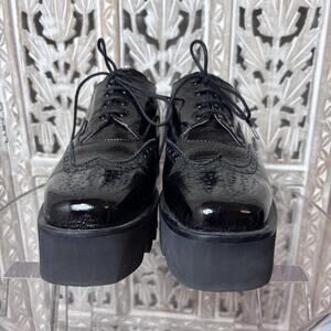 Marco Moreo Black Patent Leather Wingtip Brogue Platform Lug Oxford Shoes 39 1/2
